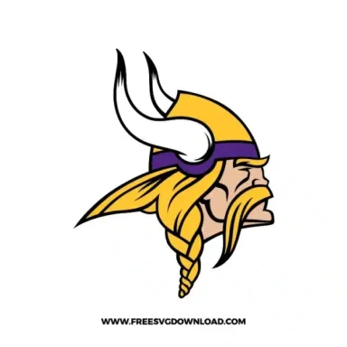 Minnesota Vikings logo featuring a Viking head with a yellow braid and horned helmet.
