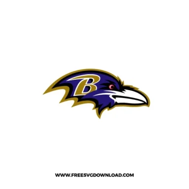 Baltimore Ravens logo with a stylized purple raven head and “B” emblem.